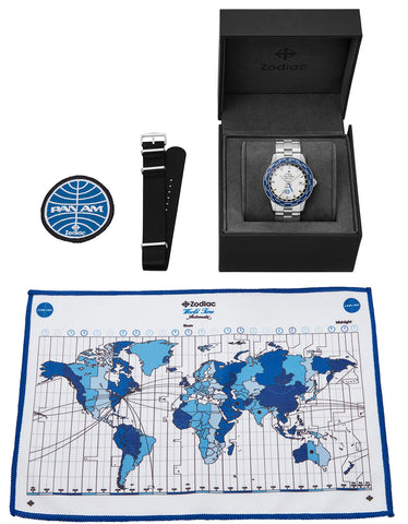 Zodiac Watch Super Sea Wolf World Time GMT Pan Am