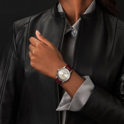 Breitling Watch Navitimer Automatic 35 Silver Burgundy Croco Tang Type