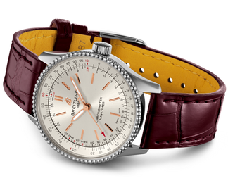 Breitling Watch Navitimer Automatic 35 Silver Burgundy Croco Tang Type