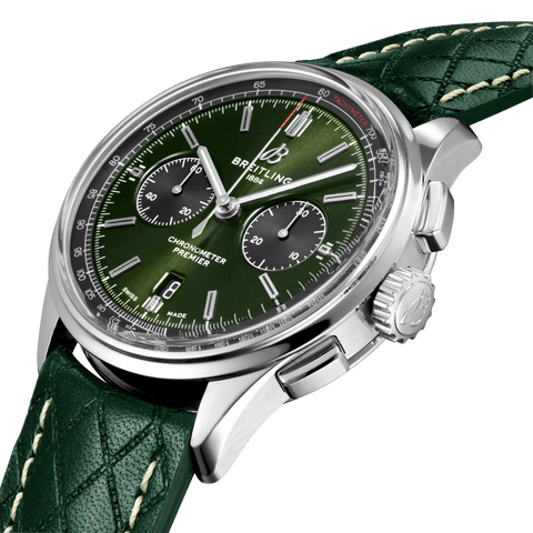 Breitling Watch Premier B01 Chronograph 42 Bentley British Racing Green Leather Folding