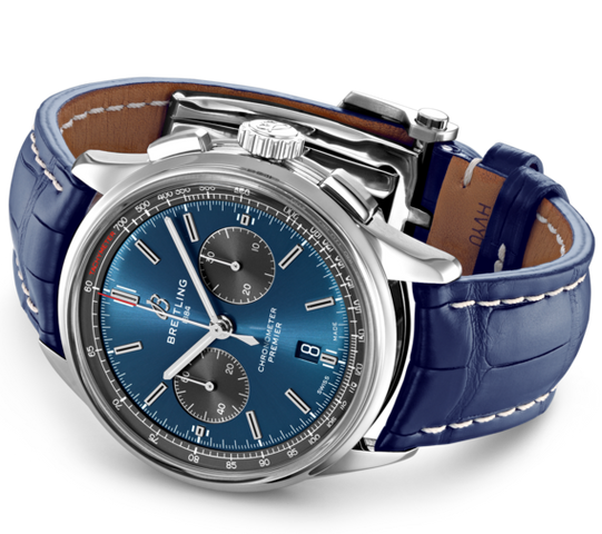 Breitling Watch Premier B01 Chronograph 42 Blue Croco Tang