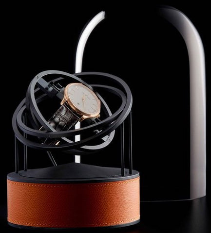 Bernard Favre Watch Winder Planet Double Axis Orange Leather Base 101020