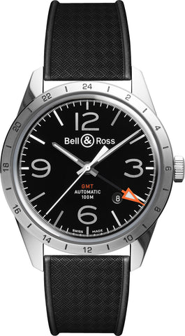 Bell & Ross Watch Vintage BR 123 GMT Officer Rubber BRV123-BL-GMT/SRB