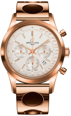 Breitling Watch Transocean Chronograph Mercury Silver Red Gold RB015212/G738/220R