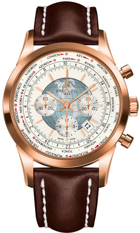 Breitling Watch Transocean Chronograph Unitime Polar White Red Gold RB0510U0/A733/443X