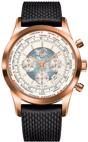 Breitling Watch Transocean Chronograph Unitime Polar White Red Gold RB0510U0/A733/256S