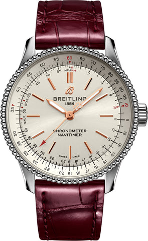 Breitling Watch Navitimer Automatic 35 Silver Burgundy Croco Tang Type A17395F41G1P1