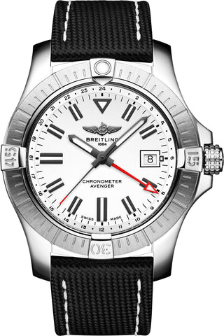 Breitling Watch Avenger Automatic GMT 43 White Leather Anthracite Tang Type A32397101A1X1