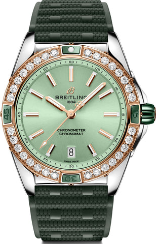 Breitling Watch Super Chronomat Automatic 38 Mint Green Rubber U17356531L1S1