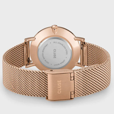 Cluse Watch Minuit Mesh Crystals Silver Rose Gold