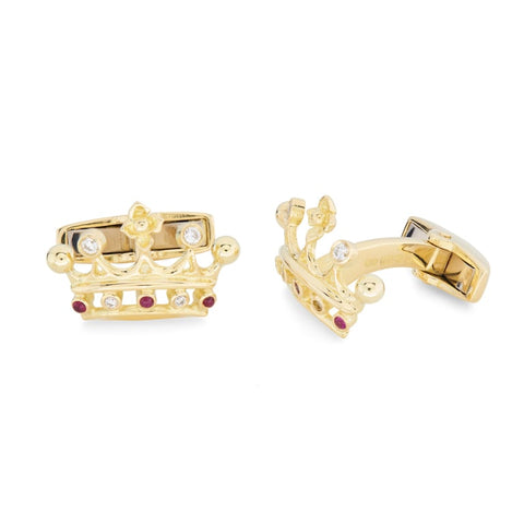 Deakin & Francis Cufflinks 18ct Yellow Gold Ruby And Diamond Crown, C2060F0001_2.