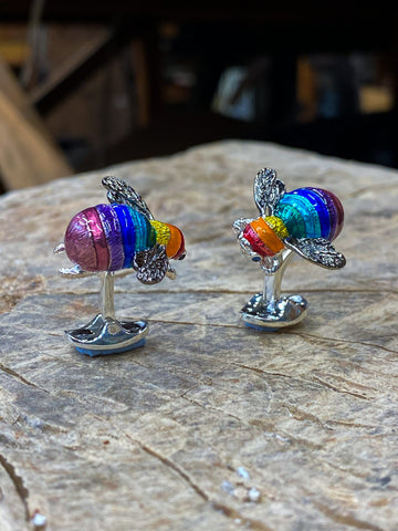 Deakin & Francis Cufflinks Limited Edition Sterling Silver Rainbow Bumble Bee, C1567S0003_3.