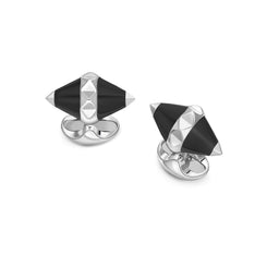 Deakin & Francis Cufflinks Sterling Silver Black Enamel Pyramid Detail, C1723S22.