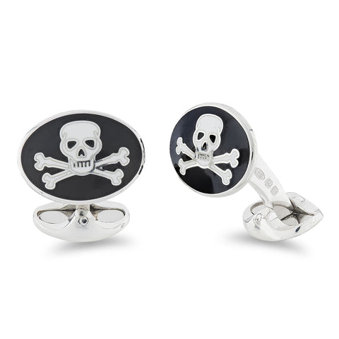 Deakin & Francis Cufflinks Sterling Silver Black Enamel Skull And Cross Bones, C1250S2223.