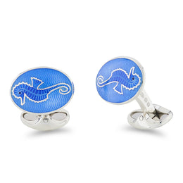 Deakin & Francis Cufflinks Sterling Silver Blue Enamel Seahorse, C0117S0502.