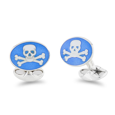 Deakin & Francis Cufflinks Sterling Silver Blue Enamel Skull And Cross Bones, C1250S0523.