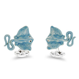 Deakin & Francis Cufflinks Sterling Silver Blue Enamel Stingray, C050004.