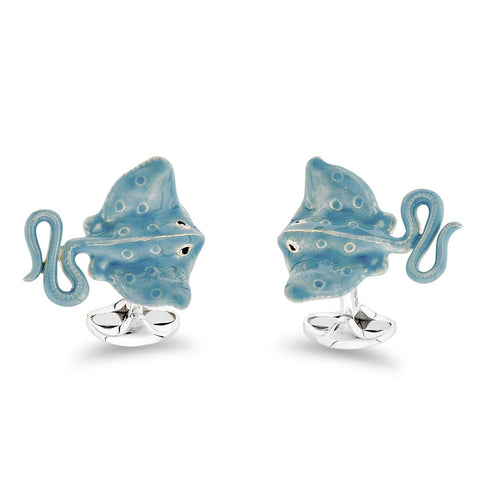 Deakin & Francis Cufflinks Sterling Silver Blue Enamel Stingray, C050004.