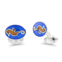 Deakin & Francis Cufflinks Sterling Silver Blue And Orange Enamel Seahorse, C0117S0225.