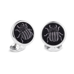 Deakin & Francis Cufflinks Sterling Silver Embroidered Black And Grey Bug, C2058S1922.