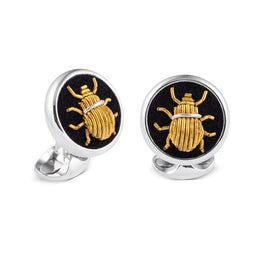 Deakin & Francis Cufflinks Sterling Silver Embroidered Gold Bug, C2058S10.