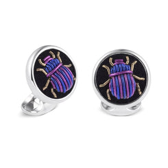Deakin & Francis Cufflinks Sterling Silver Embroidered Light And Dark Purple Bug, C2058S0295.