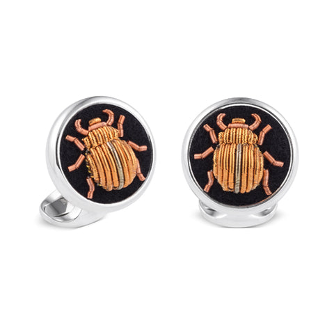 Deakin & Francis Cufflinks Sterling Silver Embroidered Orange Bug, C2058S25.