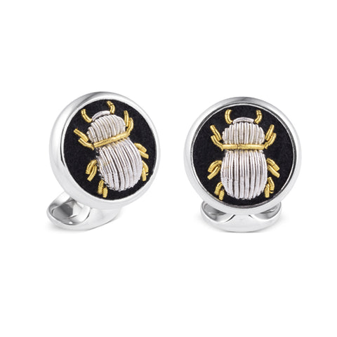 Deakin & Francis Cufflinks Sterling Silver Embroidered Silver And Gold Bug, C2058S2310.