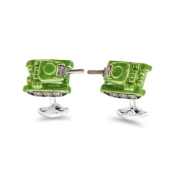 Deakin & Francis Cufflinks Sterling Silver Green Tank, C050008.