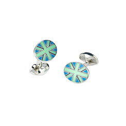 Deakin & Francis Cufflinks Sterling Silver Lime Green, Black And Blue Enamel Union Jack, L0732S642204.