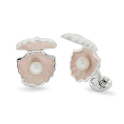 Deakin & Francis Cufflinks Sterling Silver Oyster With Pearl, C50002.