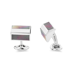 Deakin & Francis Cufflinks Sterling Silver Pyramid Shape With Grey Mother Of Pearl Inlay, C1011X0002.