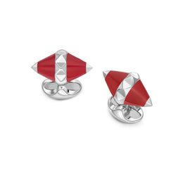 Deakin & Francis Cufflinks Sterling Silver Red Enamel Pyramid Detail, C1723S07.