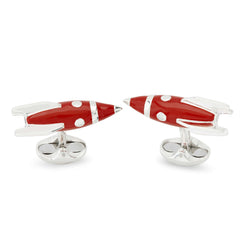 Deakin & Francis Cufflinks Sterling Silver Red Enamel Rocket, C2076S08.