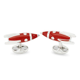 Deakin & Francis Cufflinks Sterling Silver Red Enamel Rocket, C2076S08.