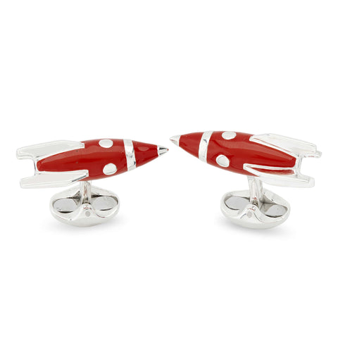 Deakin & Francis Cufflinks Sterling Silver Red Enamel Rocket, C2076S08.