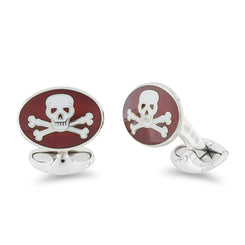 Deakin & Francis Cufflinks Sterling Silver Red Enamel Skull And Cross Bones, C1250S0823.