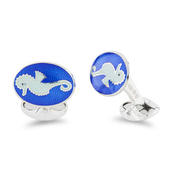 Deakin & Francis Cufflinks Sterling Silver Royal And Light Blue Enamel Seahorse, C0117S0269.