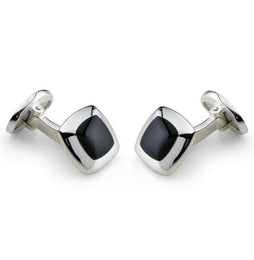 Deakin & Francis Cufflinks Sterling Silver Cushion Onyx Inlay C0147X0004