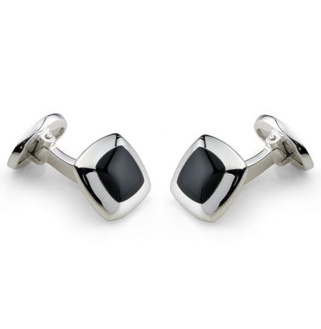 Deakin & Francis Cufflinks Sterling Silver Cushion Onyx Inlay C0147X0004