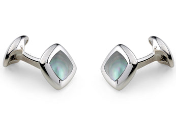 Deakin & Francis Cufflinks Sterling Silver Cushion Grey Mother of Pearl Inlay C0147X0002