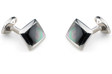 Deakin & Francis Cufflinks Sterling Silver Oblong Grey Mother of Pearl Inlay C0146X0002
