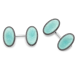 Deakin & Francis Cufflinks Sterling Silver Blue Oval Vitreous Enamel Vintage C1800A85