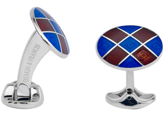 Deakin & Francis Cufflinks Sterling Silver Royal Blue Maroon Red Patterened Enamel C0213S0208