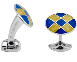 Deakin & Francis Cufflinks Sterling Silver Royal Blue Bright Yellow Patterened Enamel C0213S0210