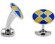 Deakin & Francis Cufflinks Sterling Silver Royal Blue Bright Yellow Patterened Enamel C0213S0210