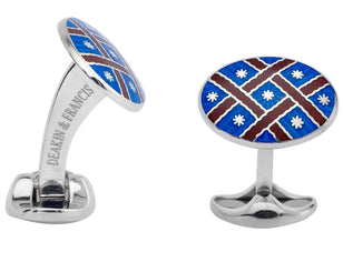 Deakin & Francis Cufflinks Sterling Silver Royal Blue Maroon Red Fancy Pattern Enamel L0667S0208