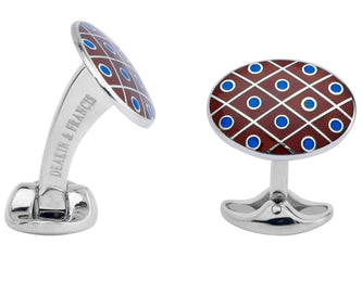 Deakin & Francis Cufflinks Sterling Silver Maroon Red with Royal Blue Spot C0694S0802