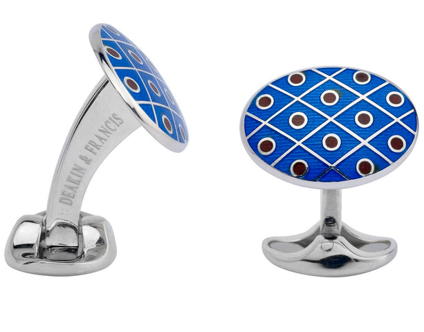 Deakin & Francis Cufflinks Sterling Silver Royal Blue with Maroon Red Spot C0694S0208