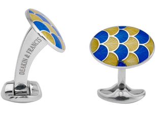 Deakin & Francis Cufflinks Sterling Silver Bright Yellow Royal Blue Enamel L0683S1002